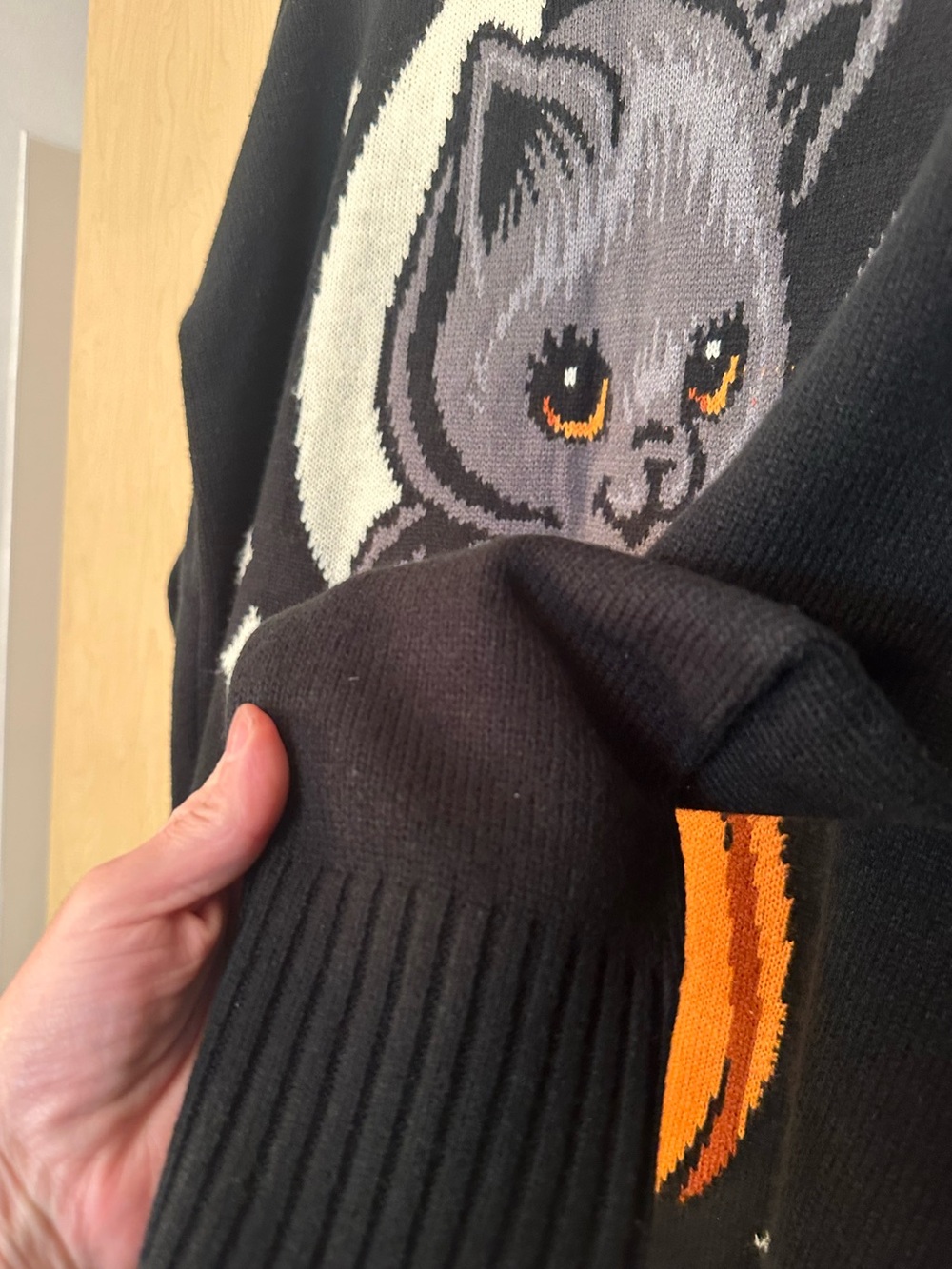 Black Halloween Cat Pumpkin Knit Sweater for Women - Picture 4 of 7